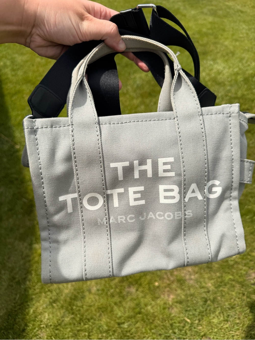 Marc Jacobs Small Canvas Tote Bag in Light Gray with Black Strap